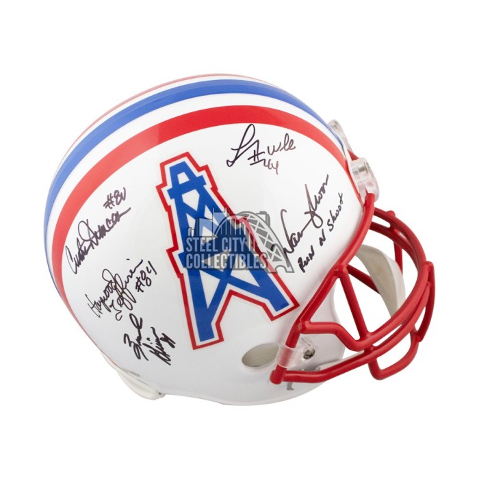 Run N Shoot Autographed Houston Oilers Mini Football Helmet - BAS (Blue Ink)