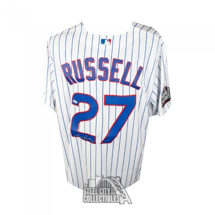 Addison Russell 16 WS Champs Autographed Chicago Cubs Blue Majestic  Baseball Jersey - BAS COA