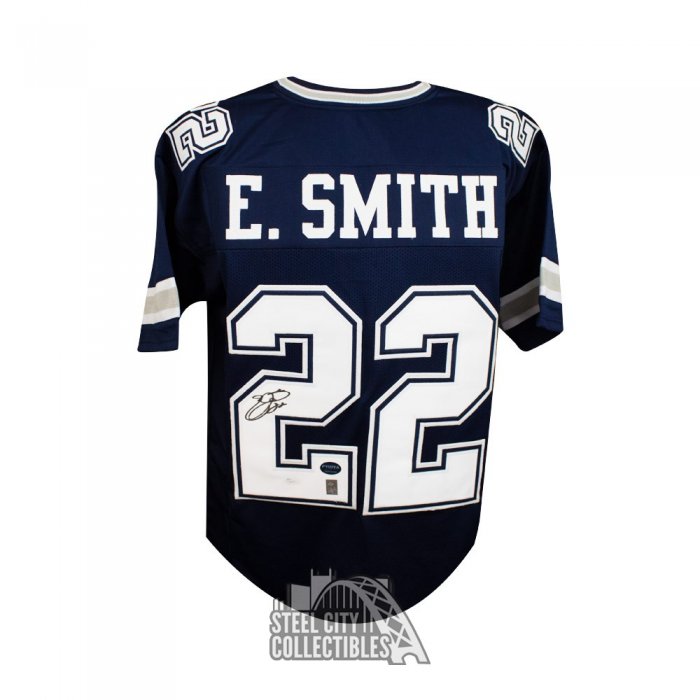 Emmitt Smith Autographed Dallas Custom Navy E Smith Football Jersey - BAS