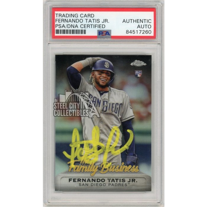 Fernando Tatis Jr 2019 Topps Chrome Family Business Autograph Rookie Card -  PSA/DNA (Yellow Ink)