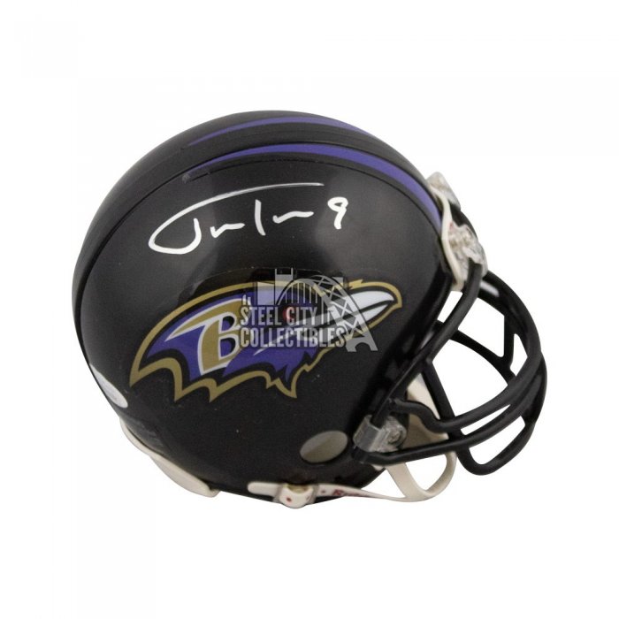 Justin Tucker Baltimore Ravens Autographed White Lunar Mini Helmet Jsa Coa